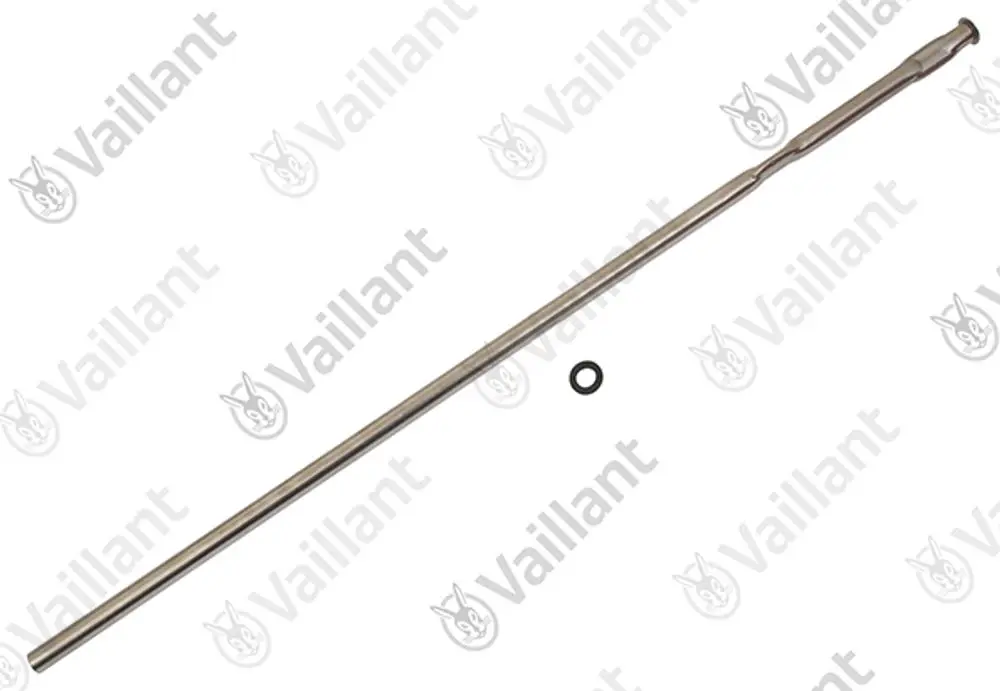 Edelstahlrohr von Vaillant mit integriertem O-Ring, längliche Form und glatte Oberfläche, geeignet für Sanitär- oder Heizungsanlagen.